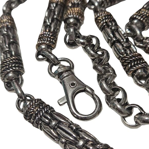 Vintage Woven Metal Design Chain Links Adjustable Heavyweight Belt Silver Tone - Picture 3 of 5